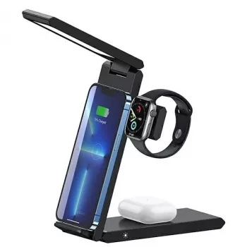 Bezvadu lādētājs ar lampu 3-in-1 15W no usams modelis CD181WXC01 melnā krāsā