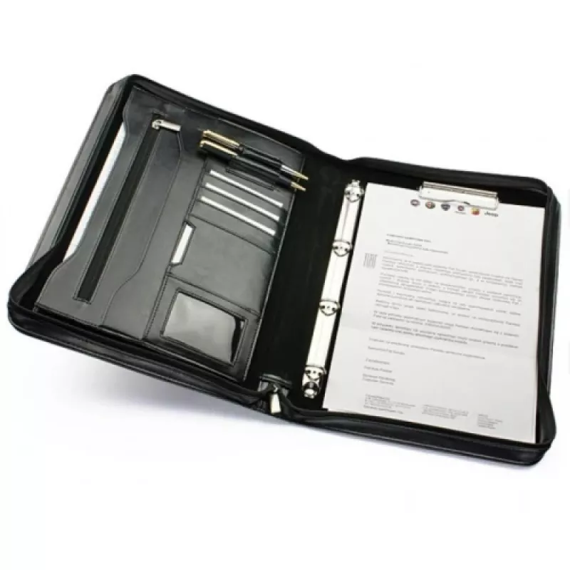 Dokumentu mape A4 ar skavu un 4 riņķiem, melna, 355x260x50 mm