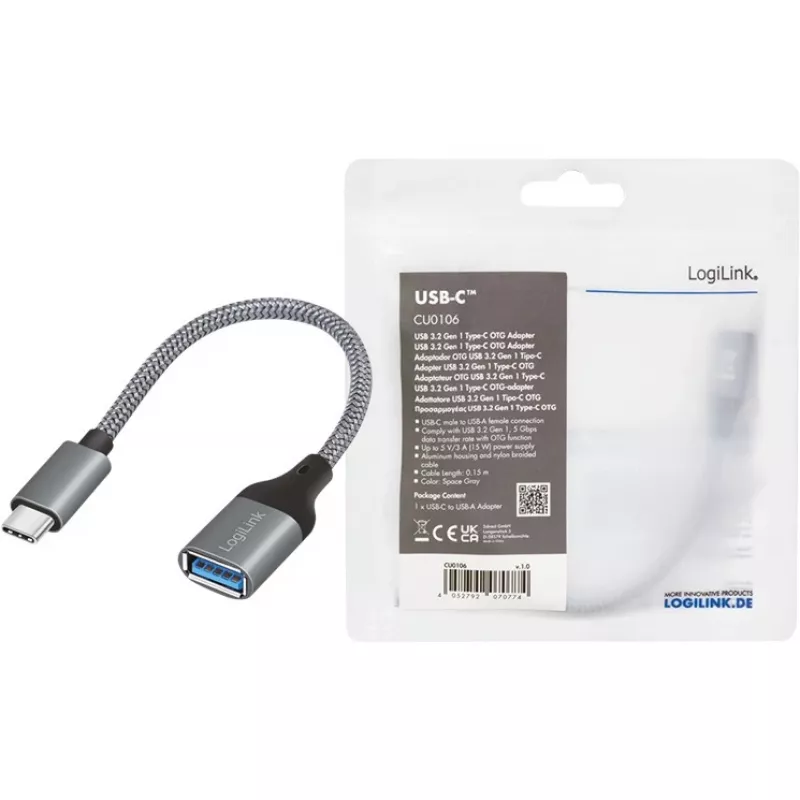 LogiLink USB 3.2 Gen1 Type-C adapteris C/M uz USB-A/S OTG alumīnija 0,15 m