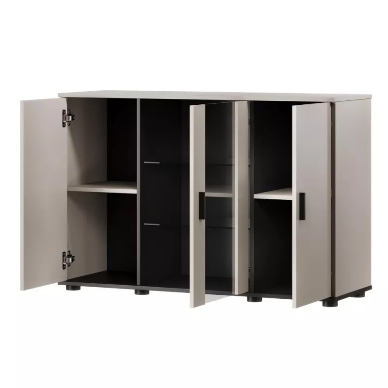 Kumode Cama Meble SOHO 120×41×80 cm – kašmira krāsas fasādes, melns rāmis