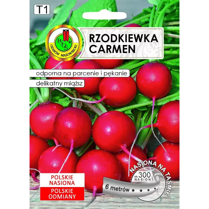 Sēklas Apte Rzodkiewka CARMEN — poļu redīsu šķirne audzēšanai visu gadu