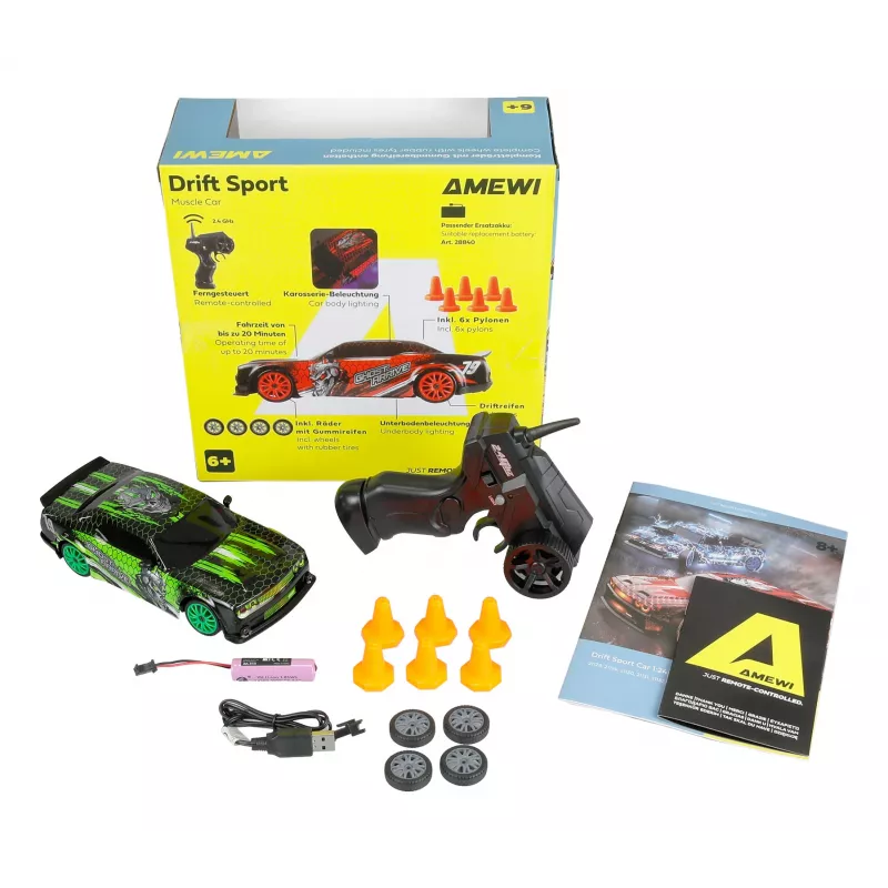 Drifta RC auto Amewi 21132, mērogā 1:24, elektromotors, Li‑Ion 500 mAh, vecumam no 6+