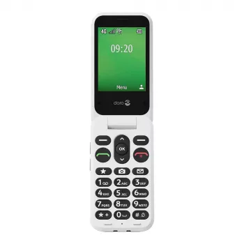 Feature phone Doro Leva E22 atvāžamais, 2,8 collu (7,11 cm) displejs, Viena SIM karte, 0,3 MP kamera, 1150 mAh, 127,8 g, Sarkans/Balts