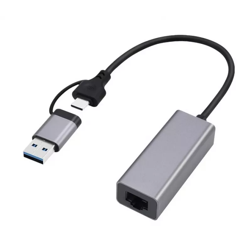 USB 3.1 Type-C Gigabit tīkla adapteris Gembird A-USB3AC-LAN-01 — 1× RJ-45, 1000 Mbps, USB 3.2 Gen 1, metāla korpuss, pelēks