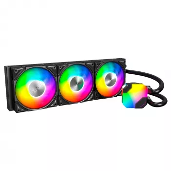 AIO ūdens dzesētājs Montech Hyper Flow ARGB 360 mm Melns — 360 mm radiators, ARGB, slēgta kontūra CPU dzesētājs