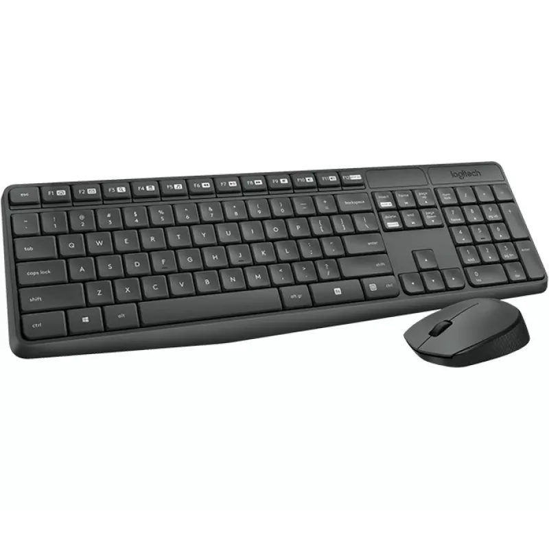 Logitech MK235 Bezvadu tastatūras un peles komplekts, pilna izmēra, pelēks