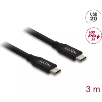 USB koaksiālais kabelis DELOCK 20 Gbps ar PD 3.0 60 W (modelis 81708)