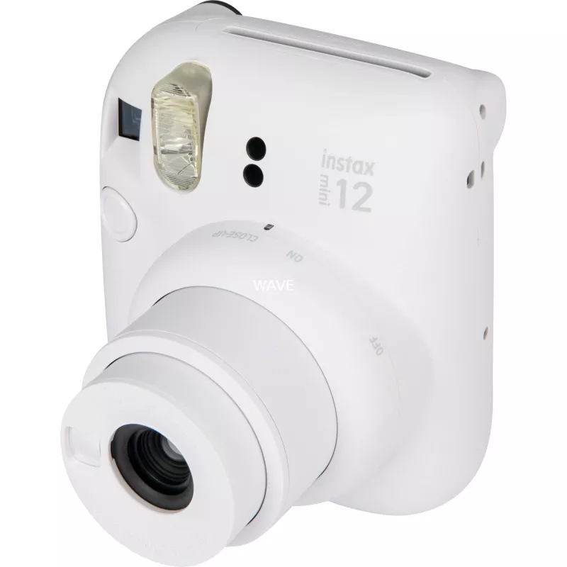 Fujifilm Instax Mini 12 tūlītējās drukas kamera, balta — 86×54 mm izdrukas, 60 mm fokusa attālums, AA baterija
