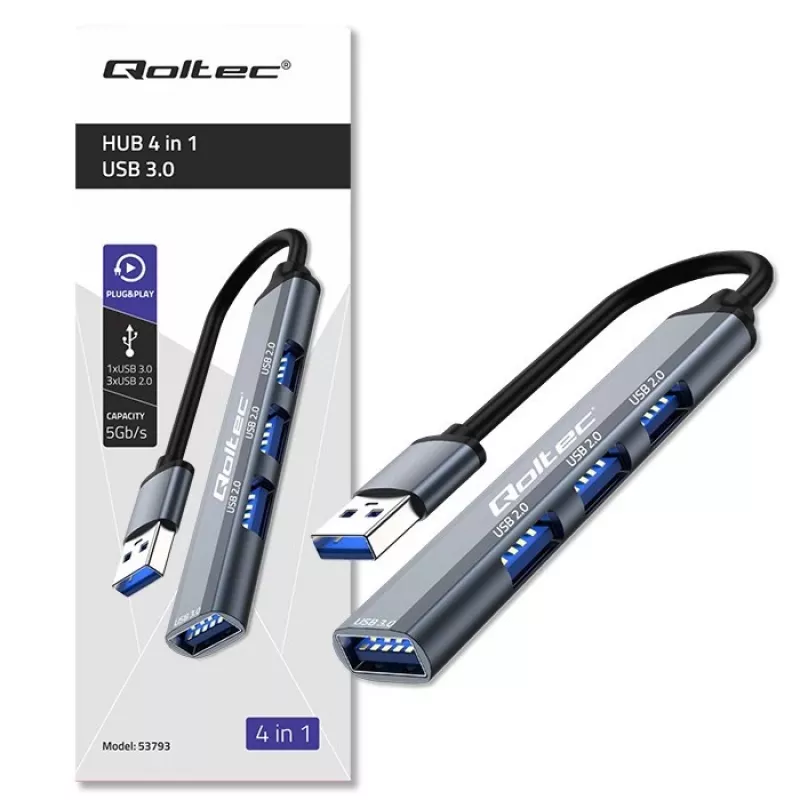 USB centrmezgls QOLTEC 53793 — USB 3.0 ieeja, 3× USB 2.0 pieslēgvietas