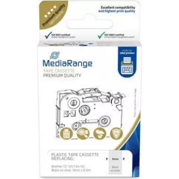 MediaRange Plastmasas lentes kasete MRBTZ121 9mm 8m melns uz caurspīdīgas