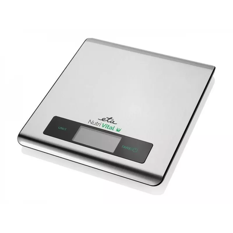 Elektroniskie virtuves svari ETA Nutri Vital Metallic Rectangle — 5 kg ietilpība, 1 g precizitāte, LCD displejs