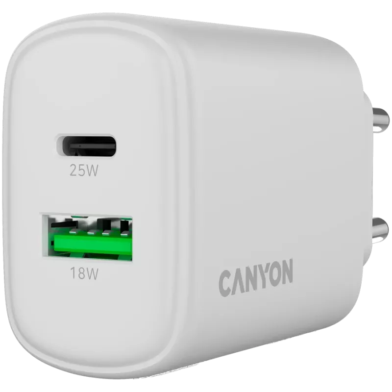 CANYON lādētājs OnCharge 250 25W 1xPD 1xQC EU Balts