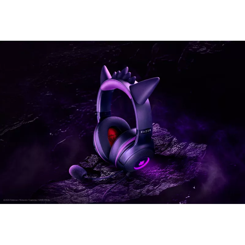 Razer Kraken Kitty V2 - Pokemon Gengar Ed. austiņas Vadu galvas saite Spēļu USB Type-A Rozā