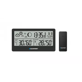 Laika stacija BLAUPUNKT WS20BK — iekštelpu/āra temperatūras un mitruma displejs, melna, 1 sensors, LCD, darbināma ar baterijām