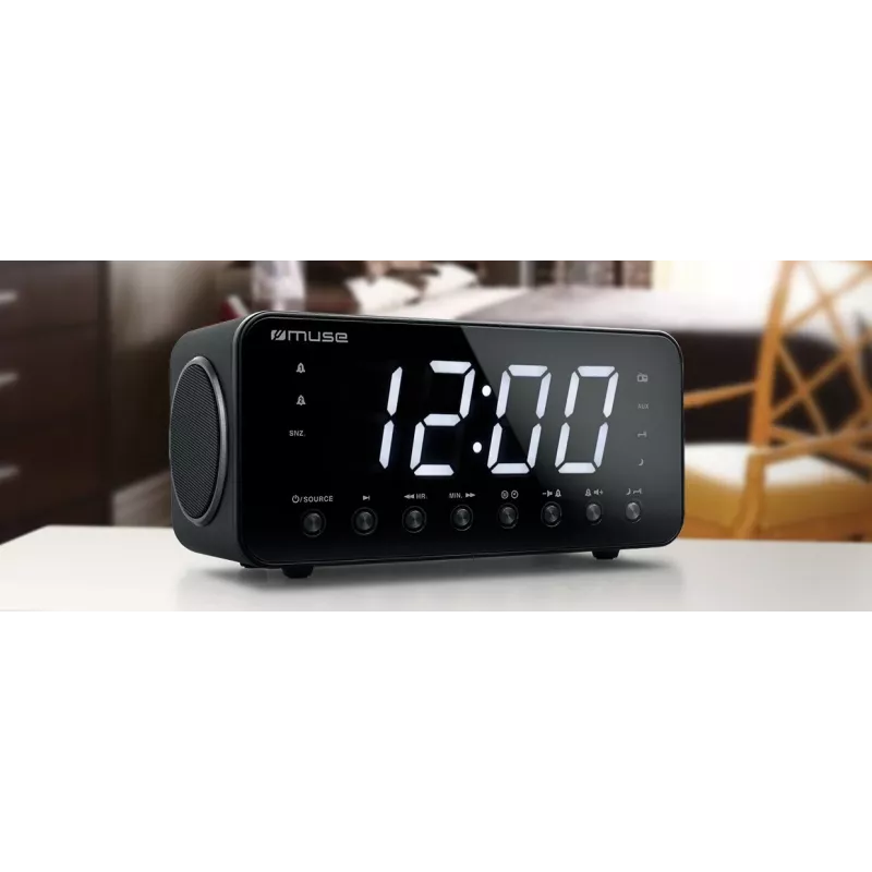 Modinātājradio Muse M-192 CR — digitālais pulkstenis, FM uztvērējs, 1,8 collu LED displejs, melns koks, maiņstrāva 100–240 V, AAA rezerves