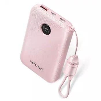 Ārējais akumulators Vention FKAP0-C 10000 mAh, 2× USB-C + 1× USB-A, 22.5 W, Rozā