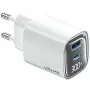 USB un USB-C 30 W GaN ātrais lādētājs usams CC229 balts — LED indikators, kompakts dizains