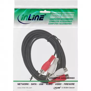 InLine Audio Kabelis 2x RCA vīriešu / sieviešu 20m, 2 x RCA, Vīriešu, 2 x RCA, Sieviešu, 20 m, Melns