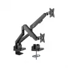 Manhattan Dual Desk Mount for TV & Monitors (Full Motion Gas Spring) ar iebūvētu dokstaciju, Ekrāniem līdz 27 collām, Porti (x7): Ethernet, HDMI (x2), USB-A (x3) un USB-C, Strāvas padeve (100 W) uz USB-C portu (Nepieciešams atsevišķs USB-C sienas lādētājs/kabelis), VESA: 75x75 un 100x100 mm