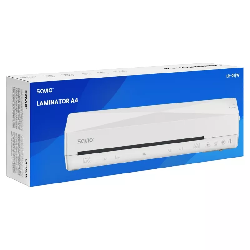 Aukstā/karstā laminētājs SAVIO LR-01/W — maks. platums 230 mm, 320 mm/min, 300 W, balts