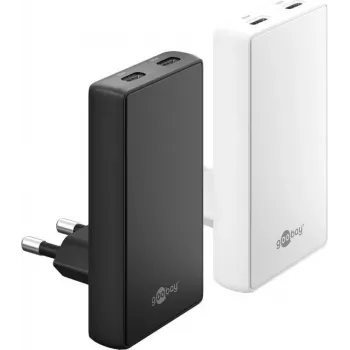 Goobay USB-C PD GaN Dual-Fast Charger 90° Flat 65 W Balts - 2x -Ports (75726)