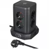 Vertikāla rozetes tornis Brennenstuhl 1153560010 — 8 rozetes, 2×USB-A, 1×USB-C, melns