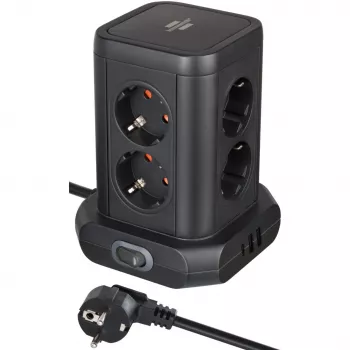 Vertikāla rozetes tornis Brennenstuhl 1153560010 — 8 rozetes, 2×USB-A, 1×USB-C, melns