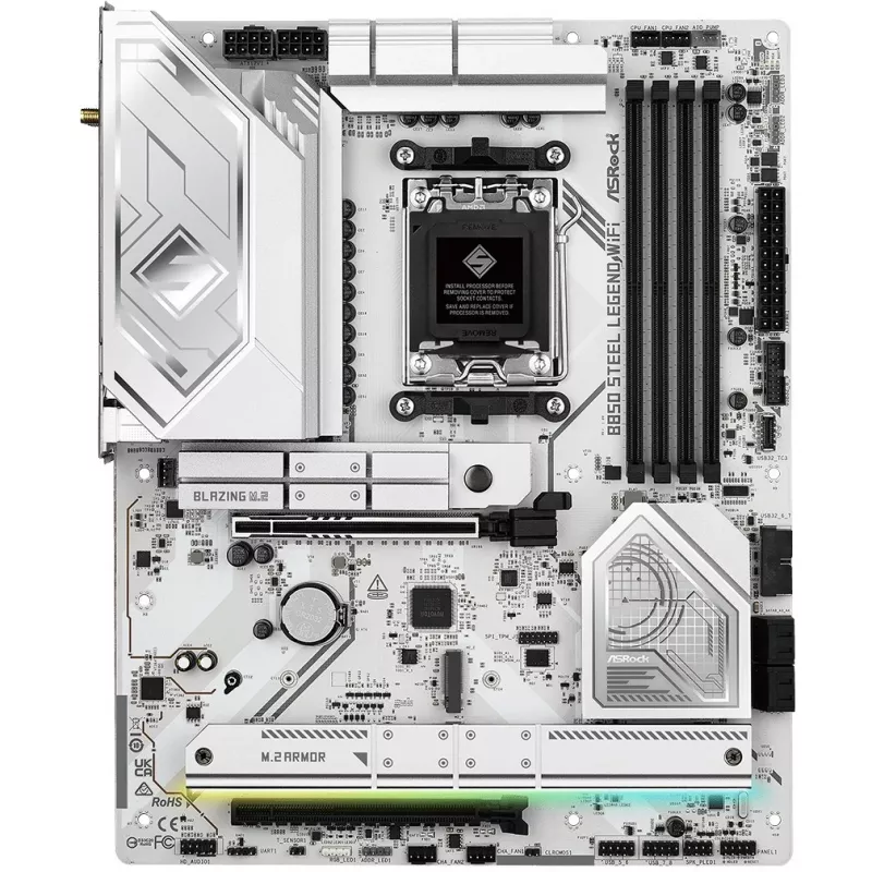 Mātesplate ASROCK B850 Steel Legend WiFi ATX — AMD B850, Socket AM5, DDR5, 4x DIMM, 4x M.2, Wi‑Fi 7, 2.5Gb LAN