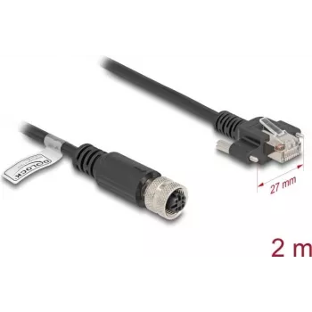 Tīkla kabelis DeLOCK M12 Kabelis D-kodēts 4 kontaktu ligzda uz RJ45 spraudni Cat.5e 2 m melns