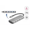 USB-C centrmezgls DELOCK 64323 — USB 3.2 Gen 2 Type-C resursdators, HDMI + 2× USB-A + 2× USB-C, 10 Gbit/s, pelēks