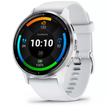 Viedpulkstenis GARMIN Venu 3 — 1,4 collu AMOLED, 45 mm korpuss, GPS, Wi‑Fi, 8 GB, Sudraba/Balts, silikona siksna