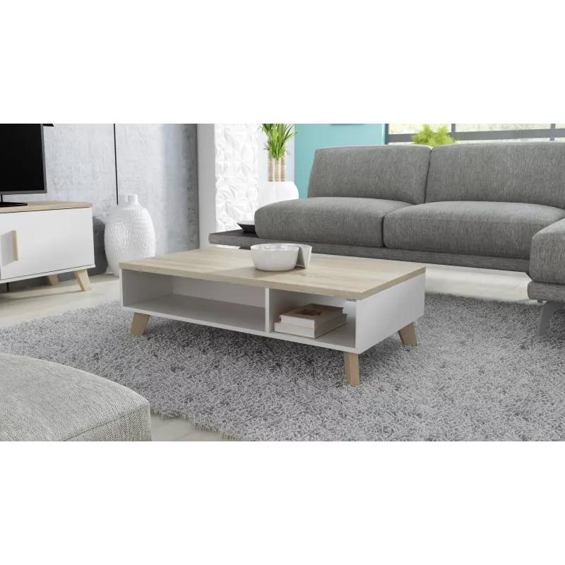 Kafijas galdiņš cama meble LOTTA 110 — taisnstūrveida, 1100×600×350 mm, balts rāmis ar Sonomas ozola virsmu