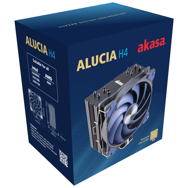 Dzesētājs Akasa Alucia H4 12 cm melns zils hidrodinamiskais gultnis