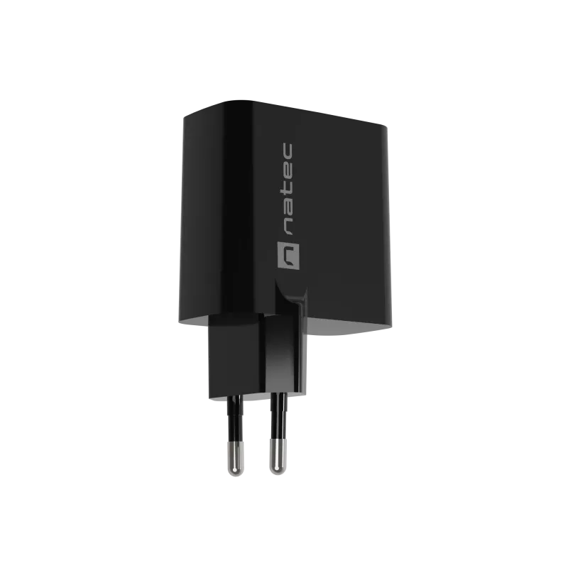 Vadu mobilo ierīču lādētājs NATEC NUC-2145, 65W, USB-C PD 3.0 + QC 3.0, 1x USB-C, 1x USB-A, 110–240V, melns