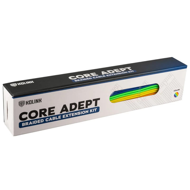 Pīto kabeļu pagarinājumu komplekts Kolink Core Adept — 6 gab. komplekts, PET apvalks, vara vadi, garumi 300–350 mm