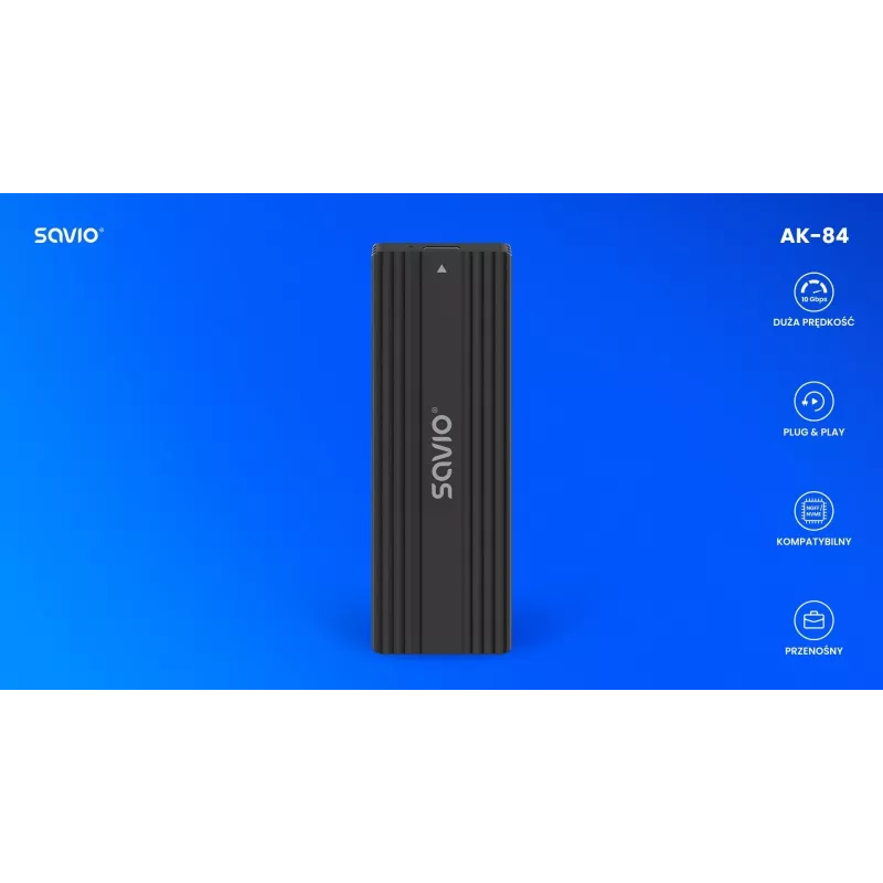 SSD korpuss SAVIO AK-84 melns M.2 diskiem, USB 10 Gbit/s (A tips / C tips), alumīnijs + ABS