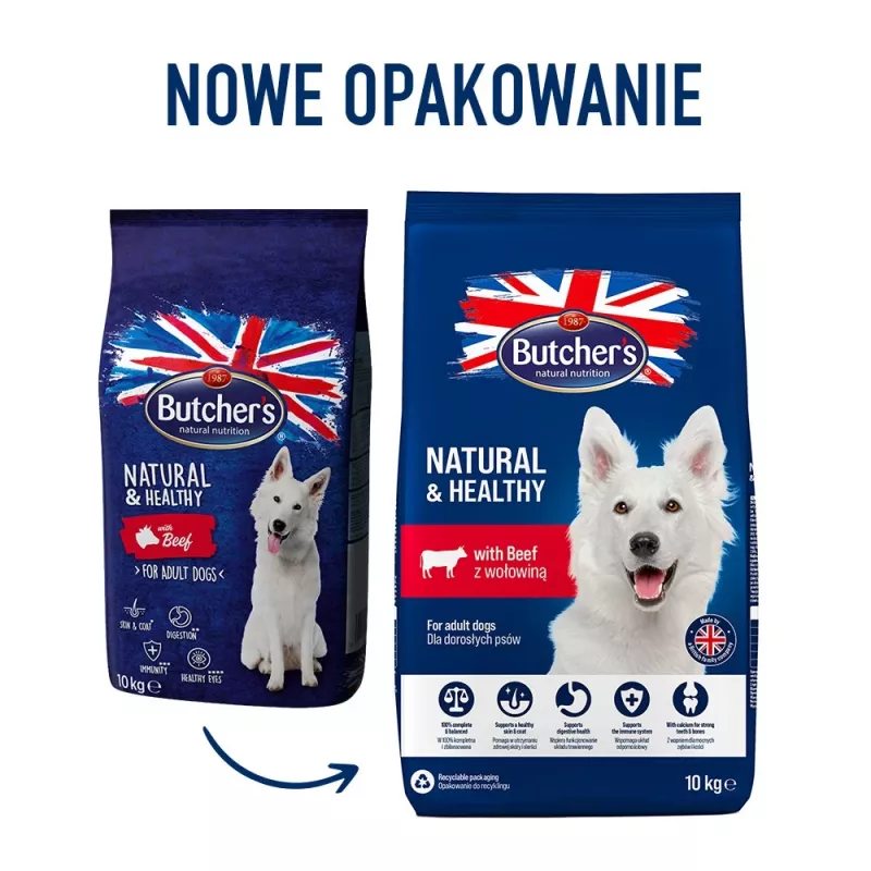 BUTCHER'S Natural&Healthy ar liellopu gaļu - sausā suņu barība - 10 kg