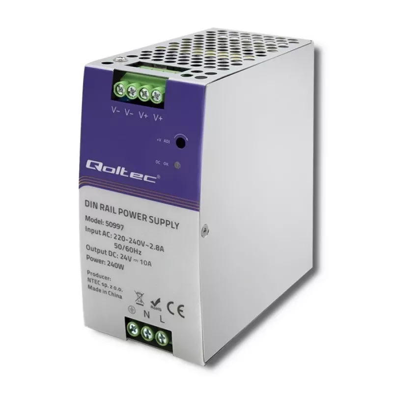 DIN sliedes barošanas avots QOLTEC 50997 240W 24V 10A