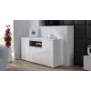 Sānu skapis Cama Meble VIVA 150 — balts/balts spīdīgs un sonoma ozols, 3 durvis, 5 plaukti, 1500×450×800 mm