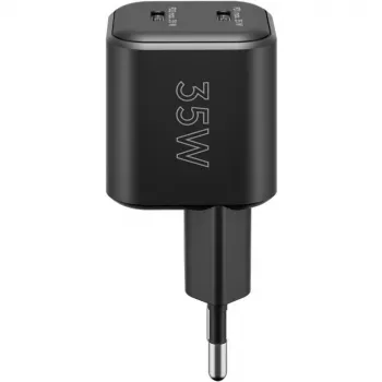 Sienas lādētājs GOOBAY 75333 — universāls iekštelpu AC USB-C lādētājs, 2x USB-C, 35 W, melns
