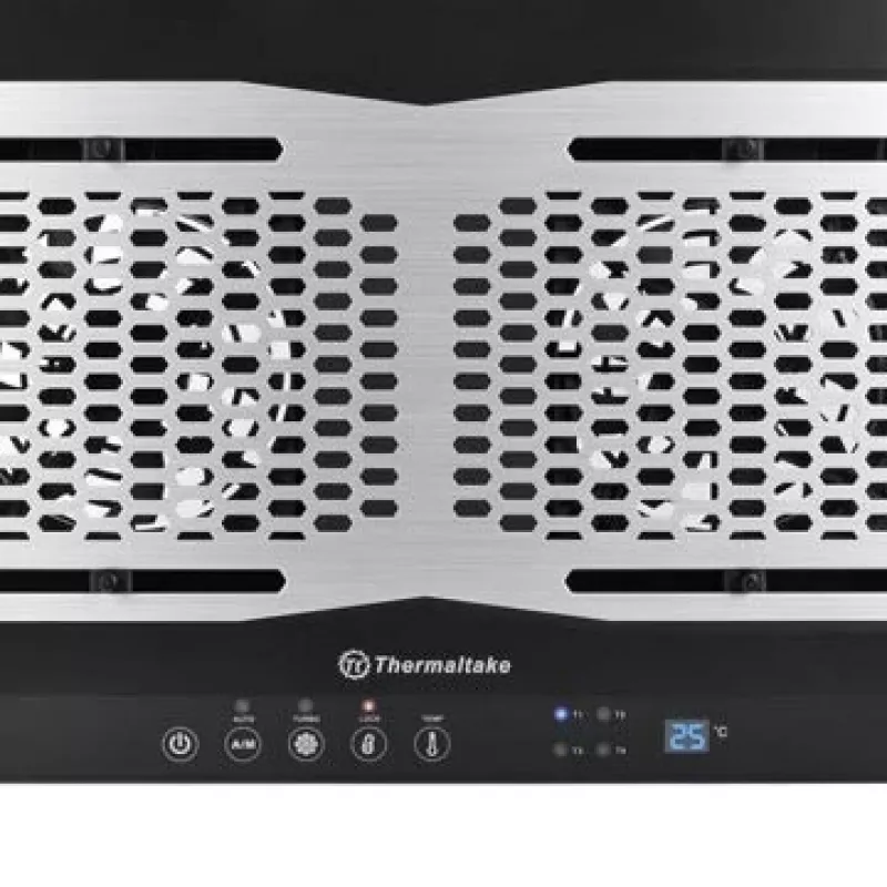Piezīmjdatora dzesēšanas paliktnis THERMALTAKE CL-N002-PL12BL-A ar 12 cm ventilatoru, alumīnija un plastmasas, 390×277,5×49,3 mm, 1000–1300 apgr./min