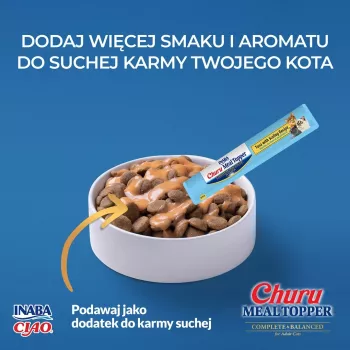 Mitrās kaķu kārumu paciņas INABA Churu Meal Topper Tunzivs ar jūras gliemeni 4 x 14 g