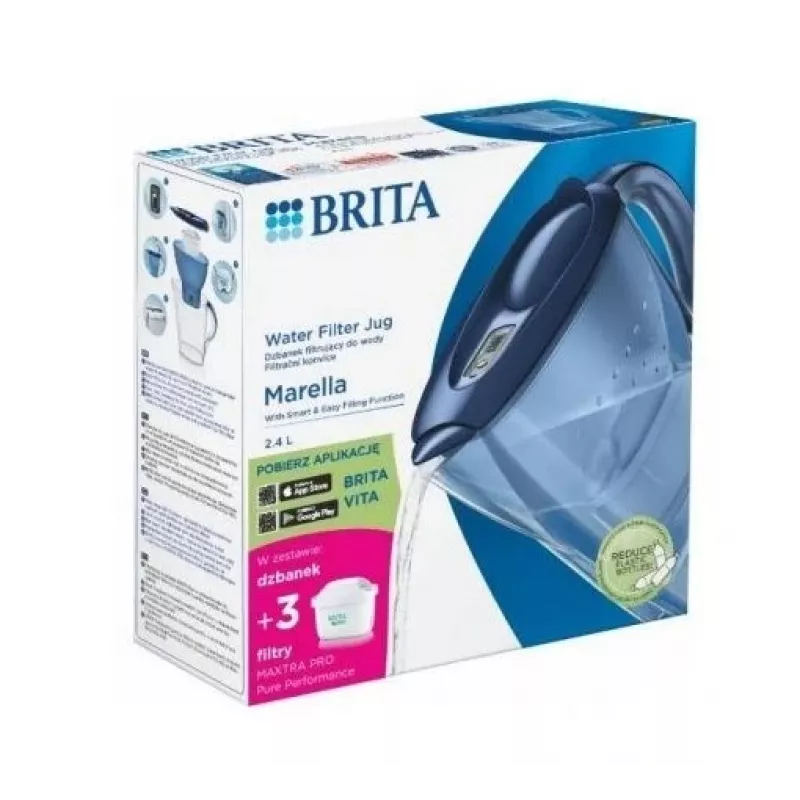 Ūdens filtra krūze BRITA Marella 2,4 L ar 3 Pure Performance kasetnēm, Maxtra Pro, zila