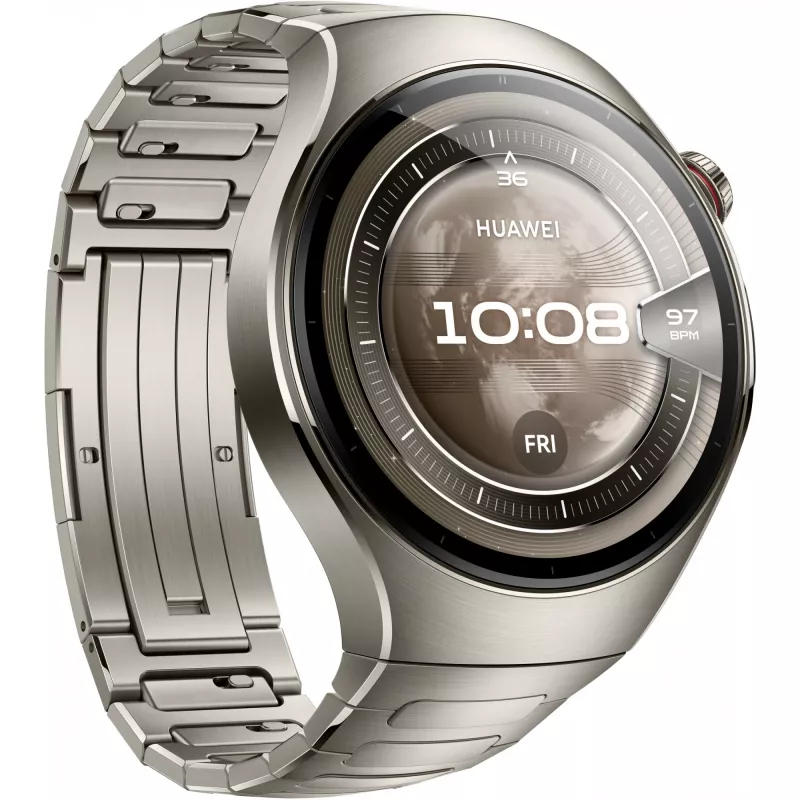 Viedpulkstenis HUAWEI WATCH 5, 1,5 collu AMOLED, 466×466, 46 mm titāna korpuss, Wi‑Fi, GPS, Sudrabs