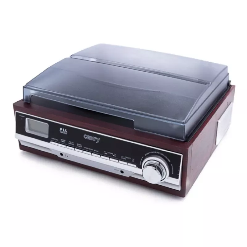 Audio atskaņotājs Camry CR 1168 — melns ar koka apdari, 33/45 RPM, iebūvēti skaļruņi, RCA izeja