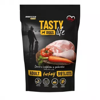 Mitrā suņu barība BIOFEED Tasty Life ar tītaru 90% gaļas, pilnvērtīga barība, 500 g