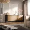 Kumode cama meble MERCI 200 x 40 x 74 cm — melna/amatnieku ozols, skaidu plātne