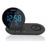 FM PLL clock radio/ALARM/USB/CR85BK CHARGE/Wireless charging/iekštelpu/outdoor temperature/Melns