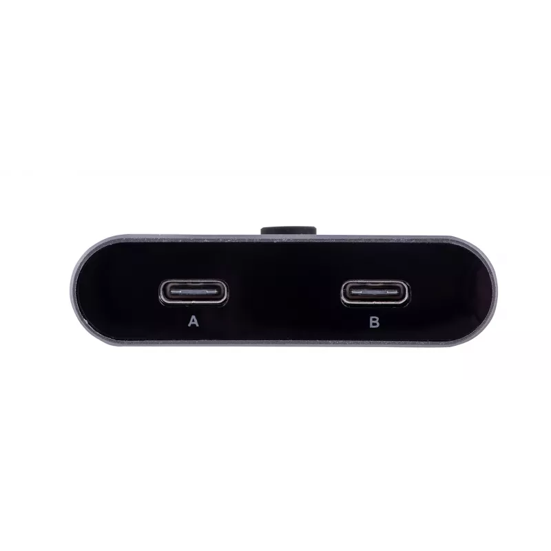 Dokstacija Unitek D1078A — USB-C centrmezgls, 2x USB-C ieeja, 1x USB-C izeja, 100 W PD, 4K atbalsts, 3480×2160 maks., pelēka