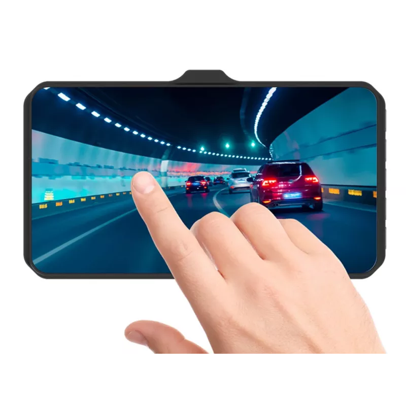 Dashcam TRACER 4TS Full HD divkanālu videoreģistrators, 2 MP galvenā, 0,4 MP salona, 140°/60° leņķi, 4 collu IPS Displejs, 150 mAh Baterija, alumīnija korpuss, palīgsistēma stāvēšanai